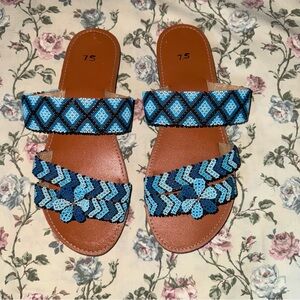 Blue Beaded Sandals- Womens 7.5
